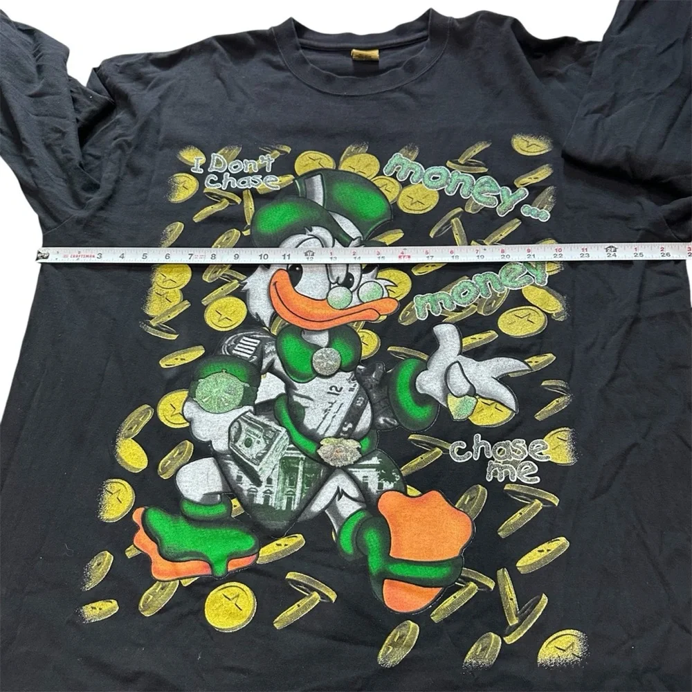 Vintage 90s Scrooge mcduck deer town men’s long sleeve black‎ 4XL